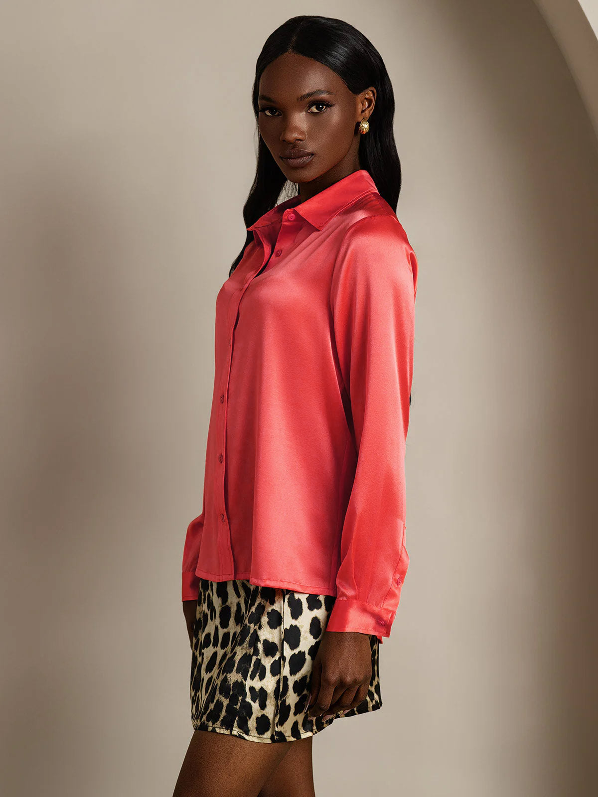 [Rosso Imperiale] SilkSilky-IT 19Momme Manica lunga Colletto con Revers Camicie da donna 004