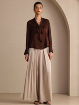 [Cioccolato Fondente] SilkSilky-IT Long Sleeve Tie Neck Bluse 006