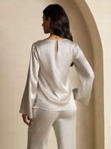 [Grigio Chiaro] SilkSilky-IT Long Sleeve Boat Neck Camicette 002