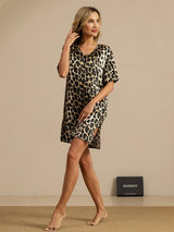 [Leopardo] SilkSilky-IT Half Sleeve V Neck Camicia da notte 006