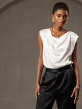 [Bianco] SilkSilky-IT Cap Sleeve Cowl Neck Magliette donna 005