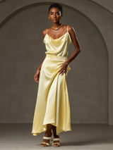 [Giallo] SilkSilky-IT 19Momme Tirantes Finos Collo drappeggiato Cami 005