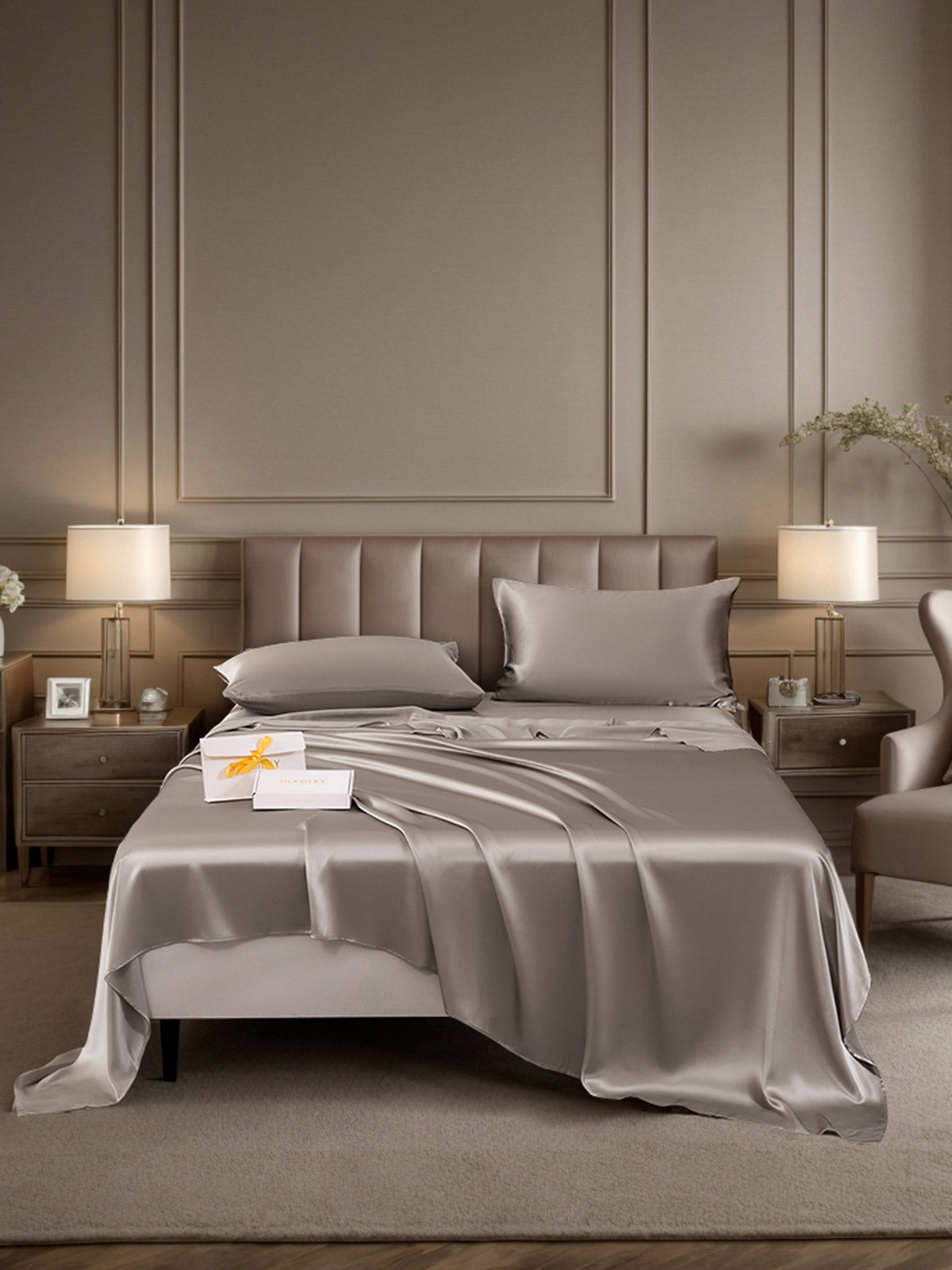 SilkSilky IT 19Momme Seta pura Bedding Set Grigio 001