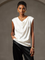 [Bianco] SilkSilky-IT Cap Sleeve Cowl Neck Magliette donna 004