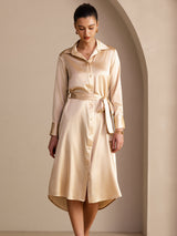 [Champagne] SilkSilky-IT Long Sleeve Lapel Collar Vestiti da donna 005