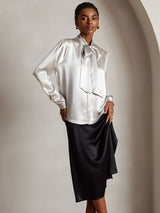 [Grigio Chiaro] SilkSilky-IT Long Sleeve Tie Neck Bluse 004