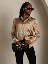 [Floral] SilkSilky-IT Long Sleeve Lapel Collar Camicie da donna 004
