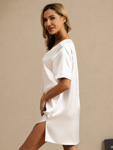[Bianco] SilkSilky-IT Half Sleeve V Neck Camicia da notte 005