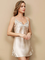 [Beige] SilkSilky-IT Sleeveless V Neck Camicia da notte 003