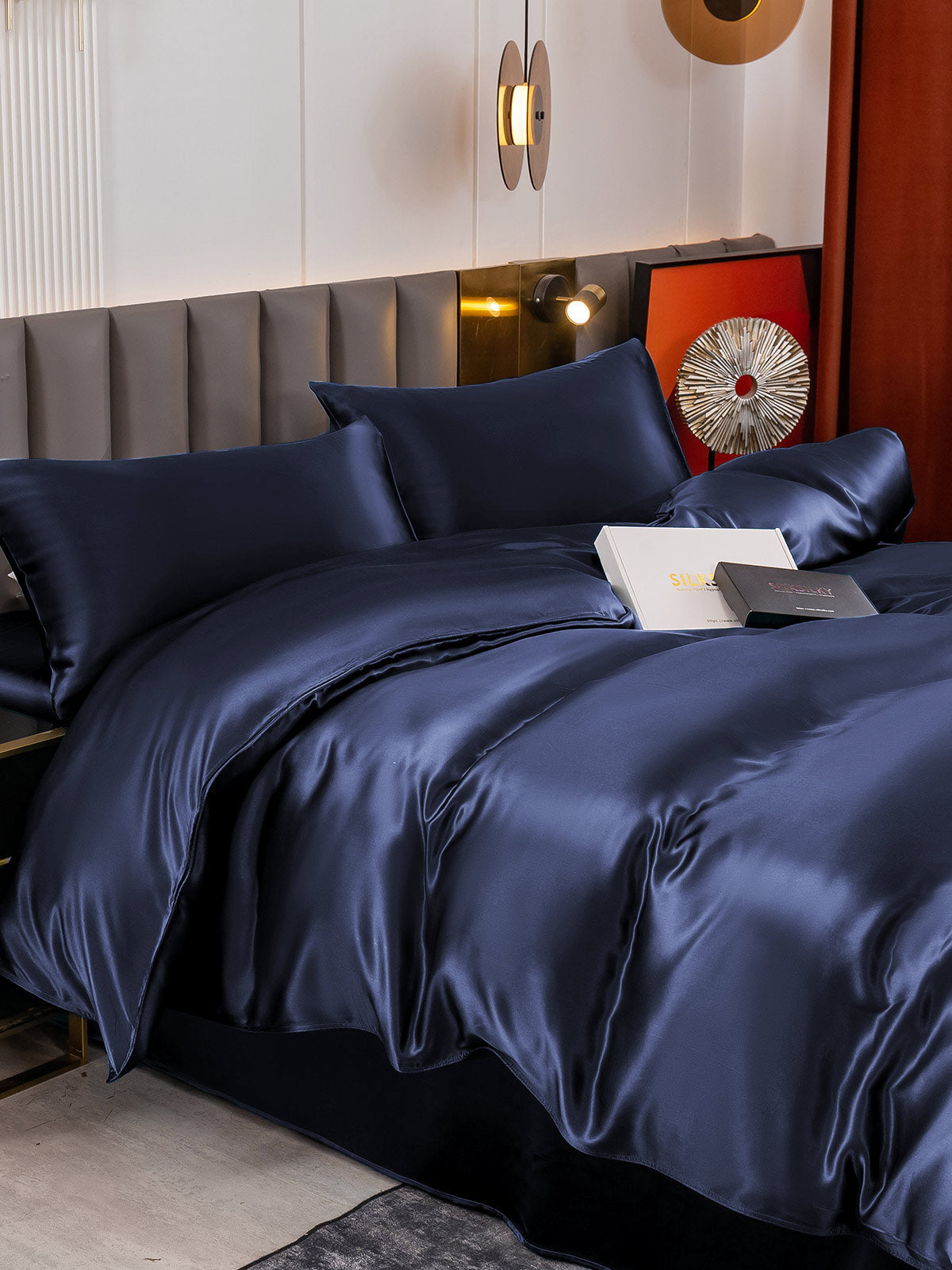 [Blu Scuro] SilkSilky-IT 19Momme Seta pura Bedding Set 005