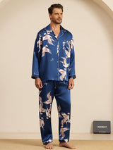 [Blu Scuro] SilkSilky-IT Long Sleeve Lapel Collar Pigiami da uomo 003