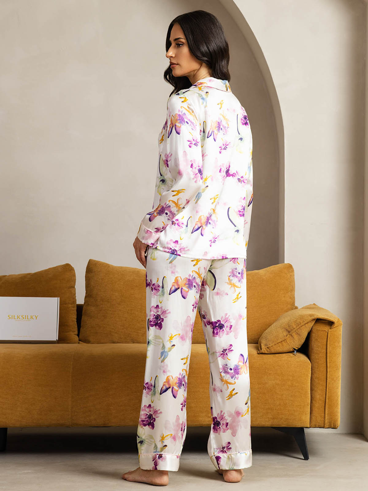 [Fiori Acquerello] SilkSilky-IT Seta pura Womens Pajamas 002