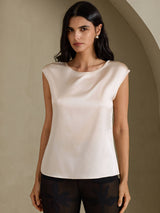 [Beige] SilkSilky-IT Cap Sleeve Round Neck Magliette donna 003
