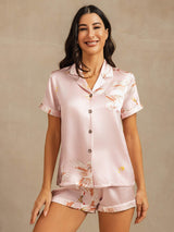 [Rosa] SilkSilky-IT Short Sleeve Lapel Collar Pigiami da donna 001