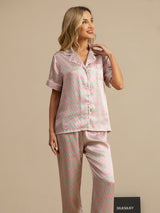 [Rosa Cuore Geo] SilkSilky-IT Short Sleeve Lapel Collar Pigiami da donna 003