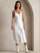 [Bianco] SilkSilky-IT Sleeveless V Neck Vestiti da donna 004