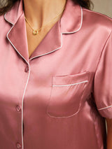 [Malva Pallido] SilkSilky-IT Short Sleeve Lapel Collar Pigiami da donna 005