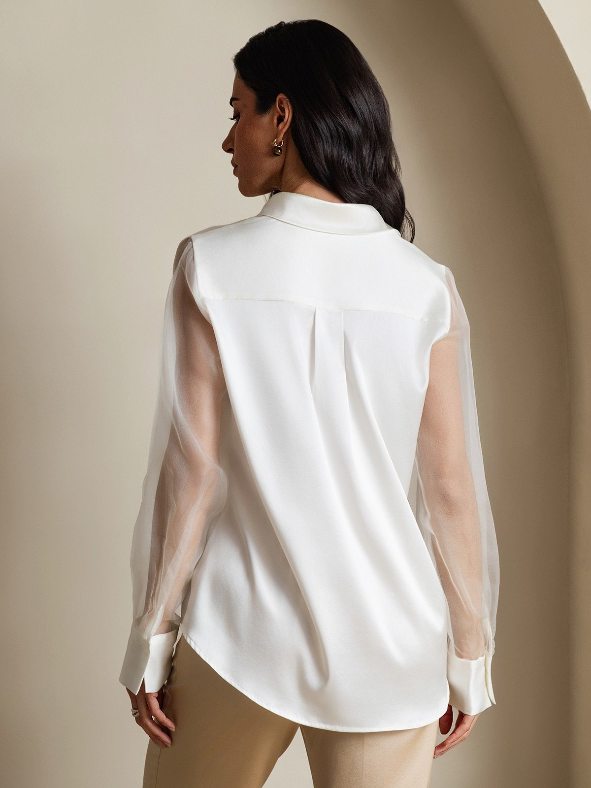 [Bianco] SilkSilky-IT 19Momme Seta Colletto risvolto Camicie da donna 002