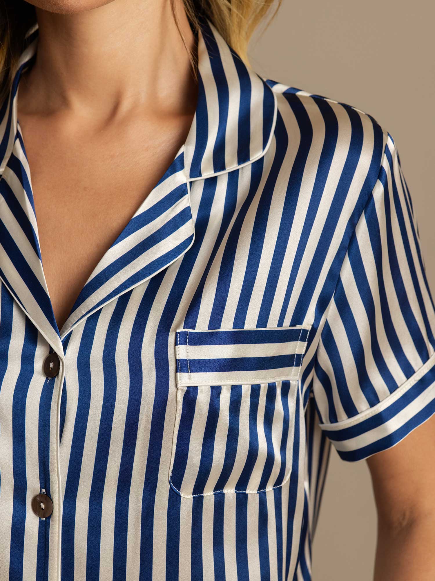 [Blu Scuro] SilkSilky-IT Seta pura Womens Pajamas 007,