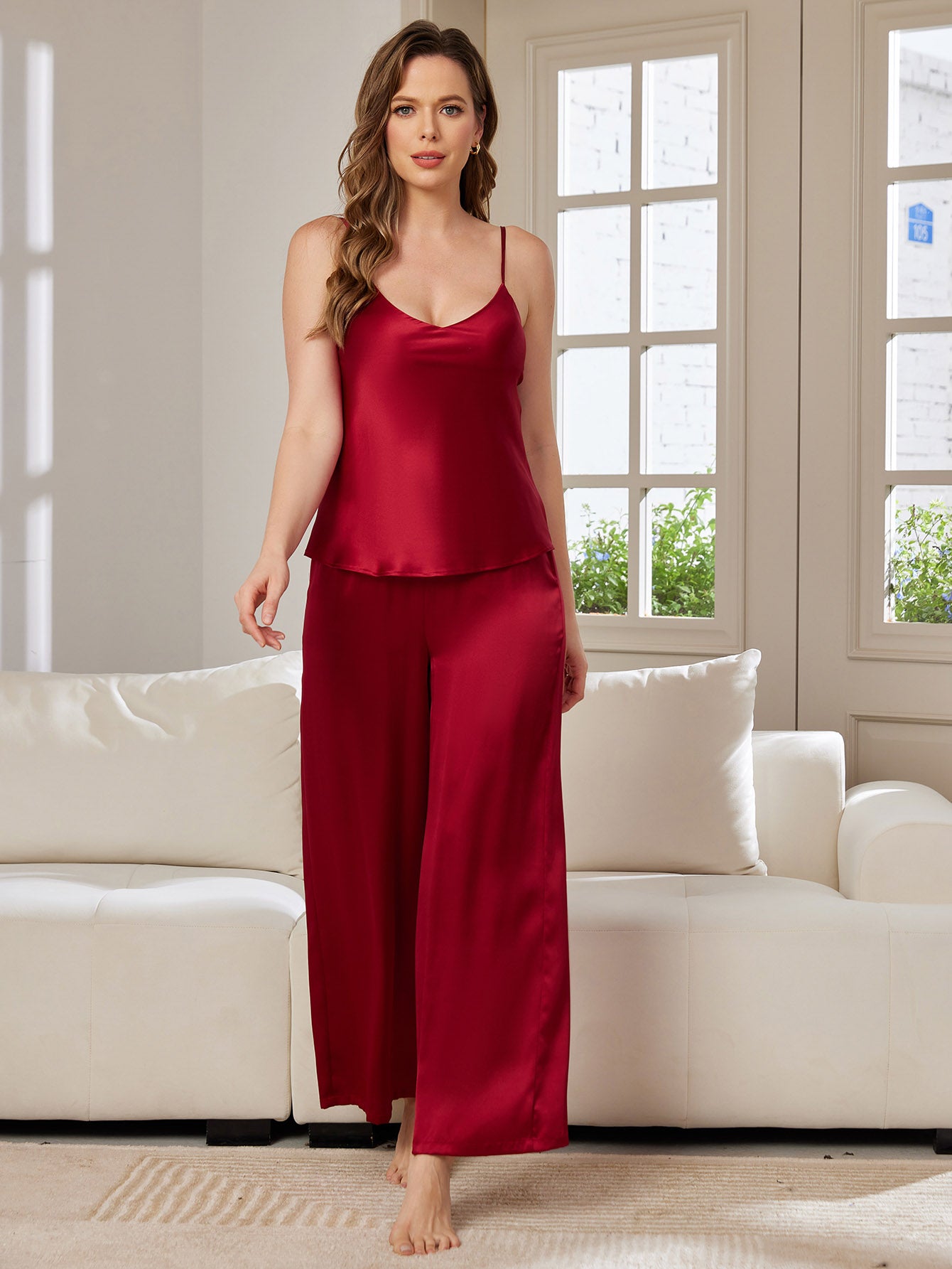 SilkSilky IT Seta pura Senza maniche Collo a V Set di Bretelle Vino 003