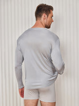 [Grigio Chiaro] SilkSilky-IT Long Sleeve Round Neck Maglietta da uomo 002