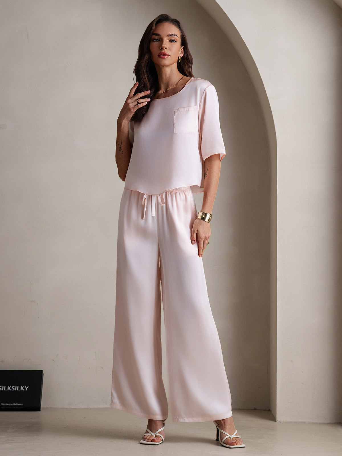 [Rosa] SilkSilky-IT Manga media Scollo rotondo Pigiami da donna 003