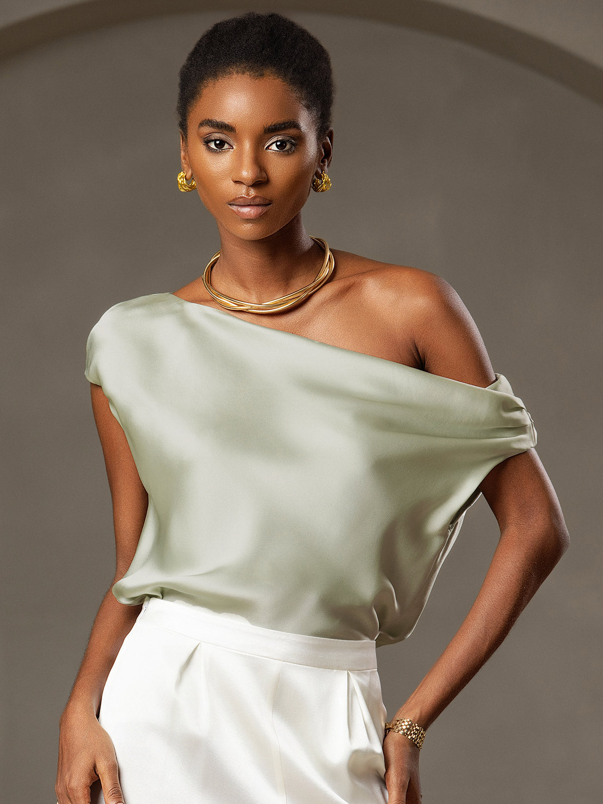 [Verde Chiaro] SilkSilky-IT 19Momme Seta Womens T-Shirt 001