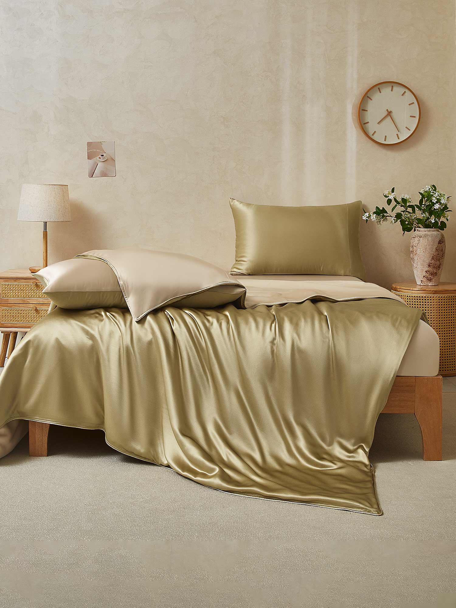 [Beige+Cachi] SilkSilky-IT 22Momme Seta pura Bedding Set 002,