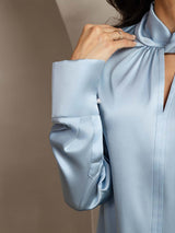 [Blu Grigiastro] SilkSilky-IT 19Momme Seta Womens Shirt 004