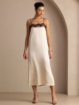 [Beige Riso] SilkSilky-IT Square Neck Vestiti da donna 006