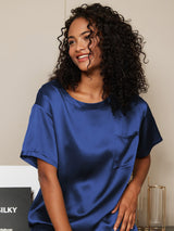 [Blu Scuro] SilkSilky-IT Short Sleeve Round Neck Pigiami da donna 002
