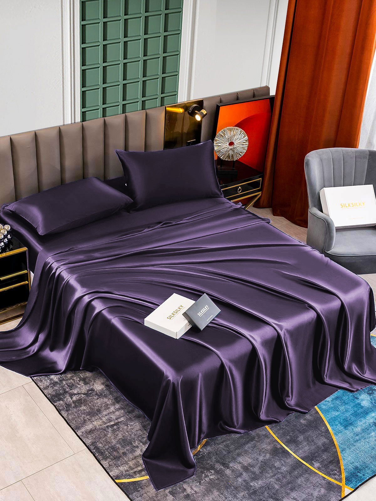 [Viola Scuro] SilkSilky-IT 22Momme Seta pura Bedding Set 002,