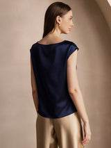 [Blu Scuro] SilkSilky-IT Cap Sleeve Cowl Neck Magliette donna 002