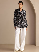 [Picchiettato Nero] SilkSilky-IT Long Sleeve Lapel Collar Camicette 005