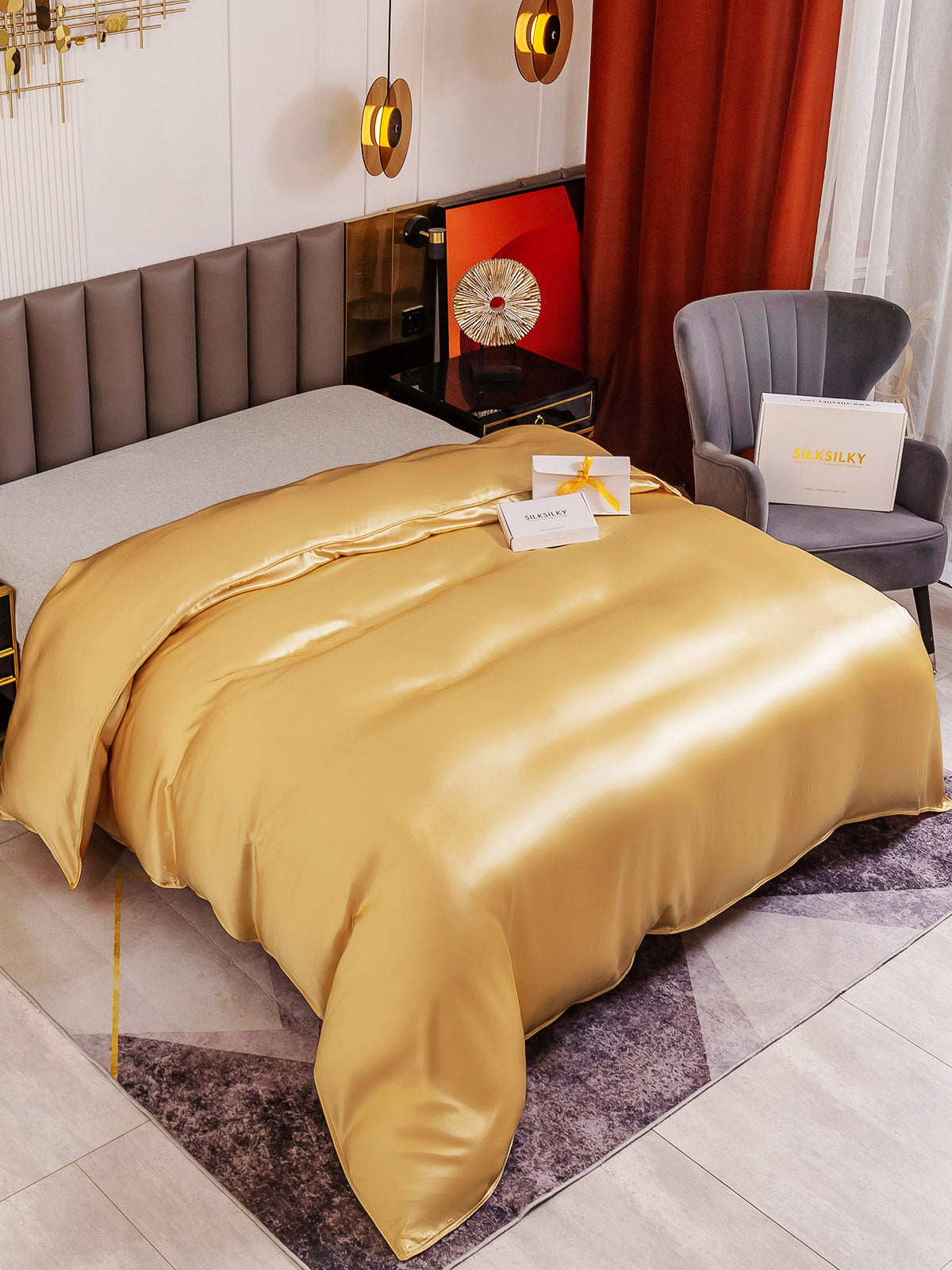 [Champagne] SilkSilky-IT 19Momme Seta pura Duvet Cover 001