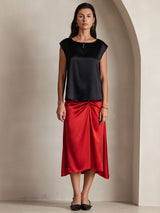 [Nero] SilkSilky-IT Cap Sleeve Round Neck Magliette donna 004
