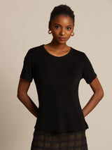 [Nero] SilkSilky-IT Maniche Corte Scollo rotondo Magliette donna 006