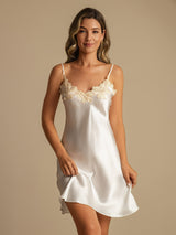 [Bianco] SilkSilky-IT Sleeveless V Neck Camicia da notte 001