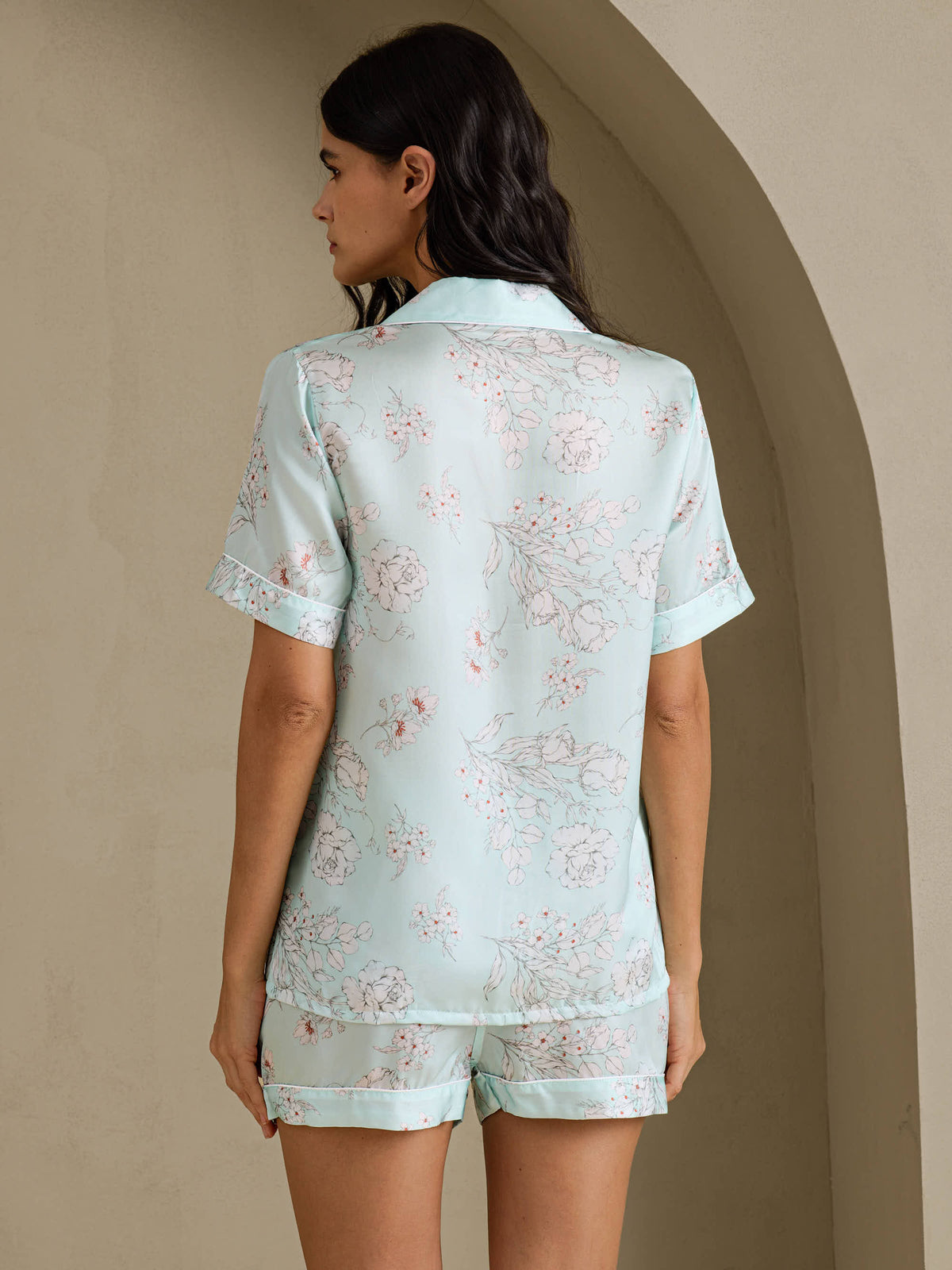 [Fiori Cielo] SilkSilky-IT Short Sleeve Notch Collar Pigiami da donna 002