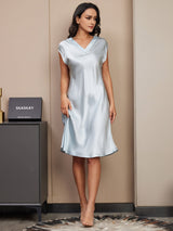 [Azzurro] SilkSilky-IT Cap Sleeve V Neck Camicia da notte 004