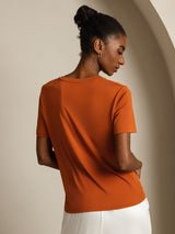 [Arancia] SilkSilky-IT Short Sleeve V Neck Magliette donna 002