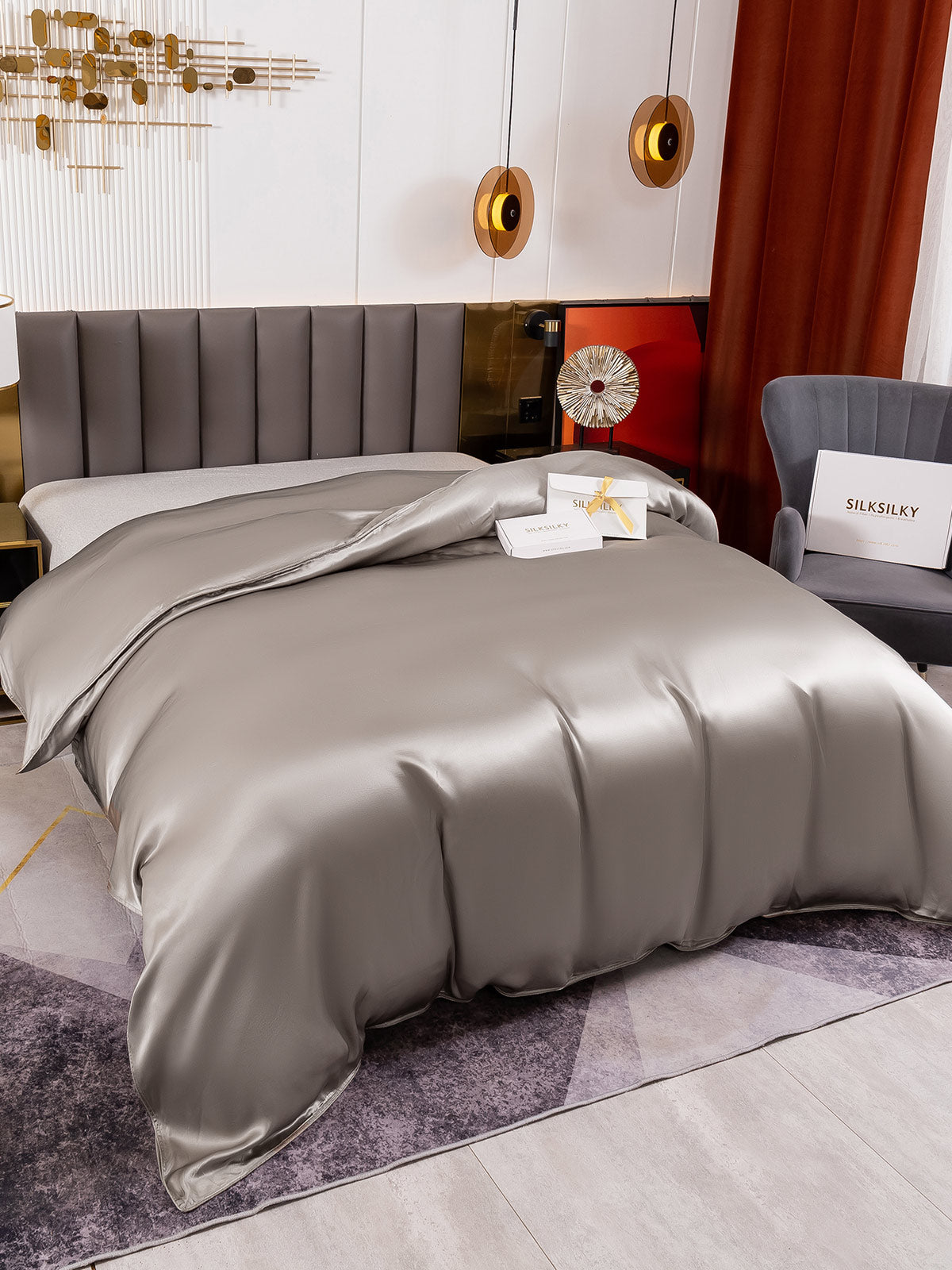 [Grigio] SilkSilky-IT 19Momme Seta pura Duvet Cover 001
