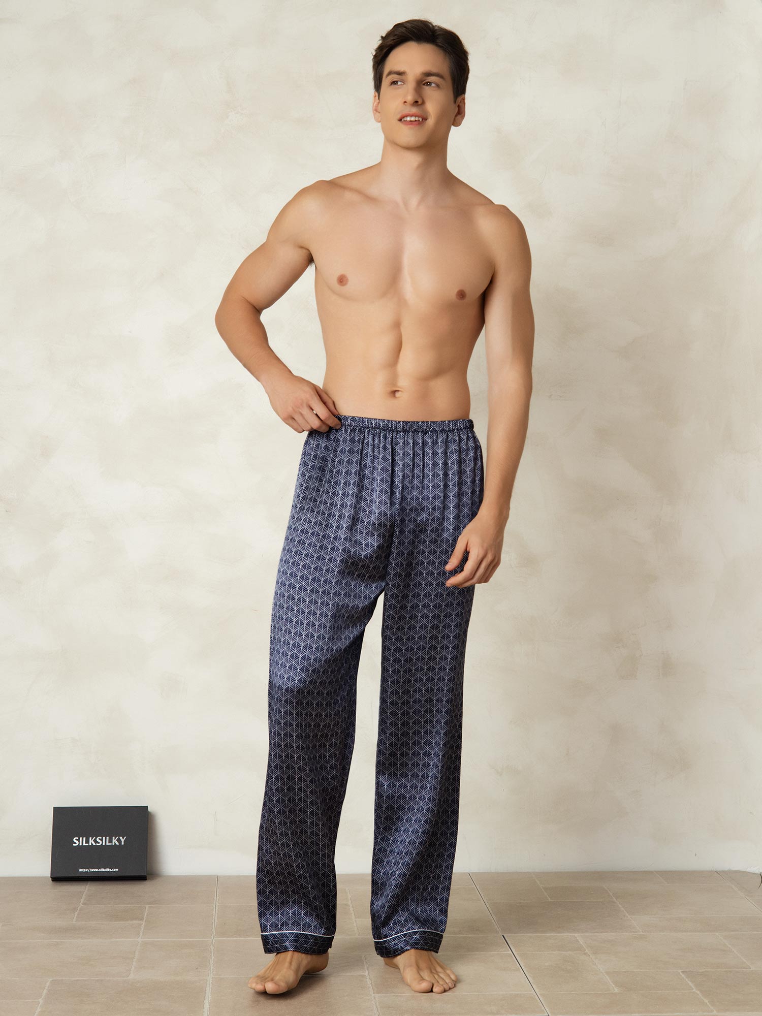 [Ginkgo Blu Navy] SilkSilky-IT Seta pura Mens Sleep Bottoms 004