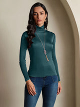 [Verde Scuro] SilkSilky-IT Manica lunga Dolcevita Magliette donna 005