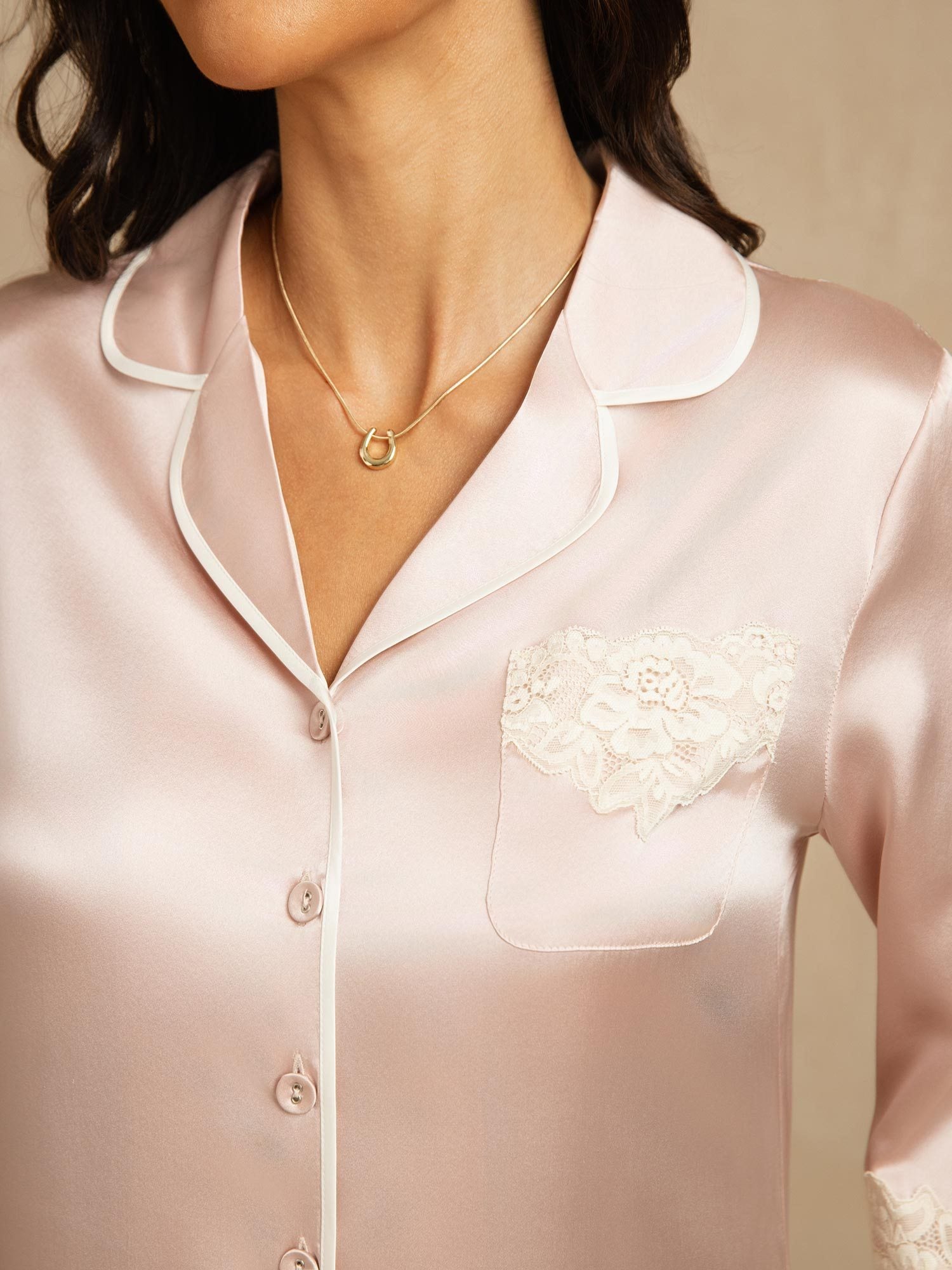 [Rosa] SilkSilky-IT Seta pura Colletto risvolto Camicia da notte 004