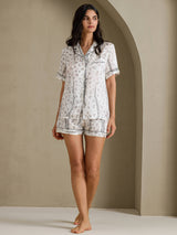 [Leopardo Bianco] SilkSilky-IT Short Sleeve Notch Collar Pigiami da donna 006