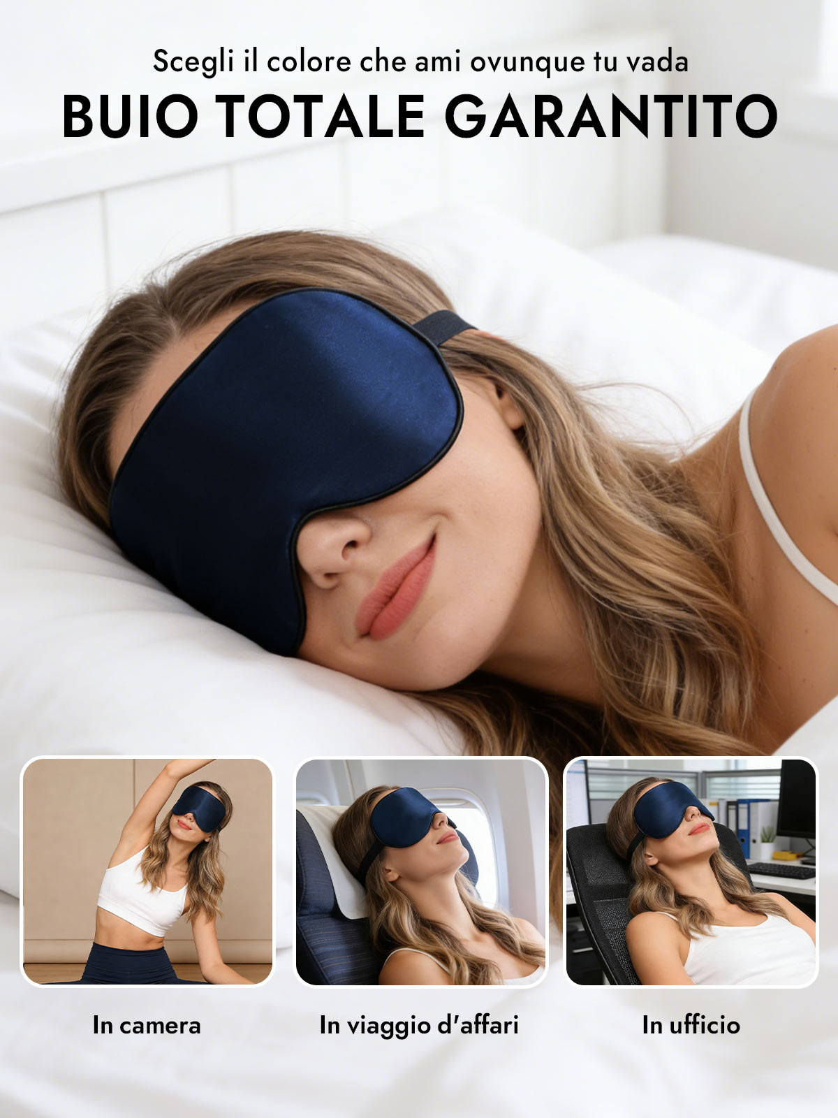 [Blu Scuro] SilkSilky-IT Mascherina da Notte 006