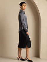 [Grigio Scuro] SilkSilky-IT Long Sleeve Lapel Collar Camicie da donna 009