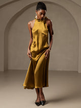 [Marrone] SilkSilky-IT Sleeveless Halter Vestiti da donna 005