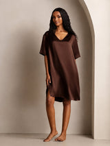 [Marrone] SilkSilky-IT Half Sleeve V Neck Camicia da notte 003